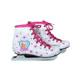 Vtg Brookfield Barbie Girls 13 Ice Skates White Pink Stars Hearts Double Blade